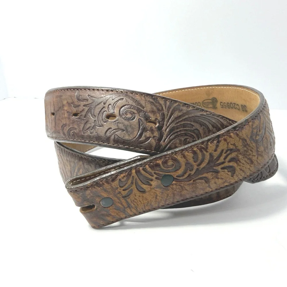 Justin Mens Brown Floral Tooled Top Grain Cowhide Leather Western Belt Blank 38